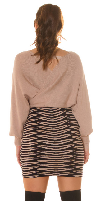 draped longlseeve Knit Dress with pattern Brown